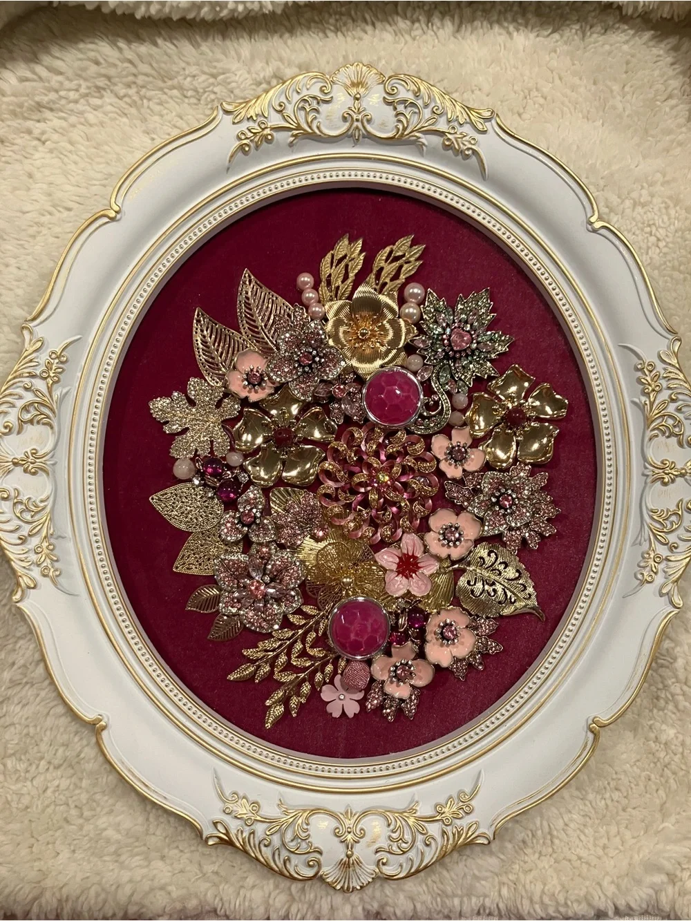 Gold and Pink Floral Embellished Wall Frame - Home Accent